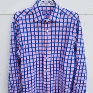Bugatchi geometric pattern pink & blue dress-shirt.